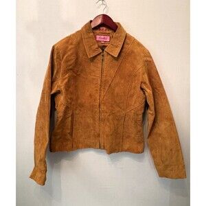 Excelled Collection Womens XL Genuine Suede Leather Jacket Brown Y2K Zip